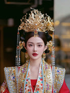 Song of the Golden Phoenix - Crown Bridal Headpiece Long Tassel Chinese Wedding Hair Accessories for Hanfu Bride