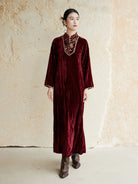 Festive Embroidered Velvet Dress for Engagement, Tea Ceremony or Chinese New Year - Soft Sunset 浅霞