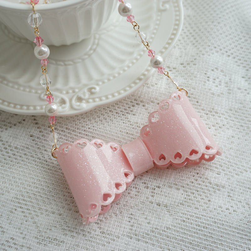 Handmade Sweet Lolita Beaded Bow Necklace