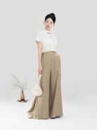 New Chinese Style Women Short Sleeve Top and Wide Leg Pants Modern Hanfu Set - Pinewood 松香木 (Preorder)
