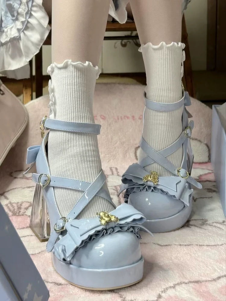 Meng Ka Jiang - Dreamy Bear - Sweet Lolita Shoes, Transparent Heel With Embedded Bear