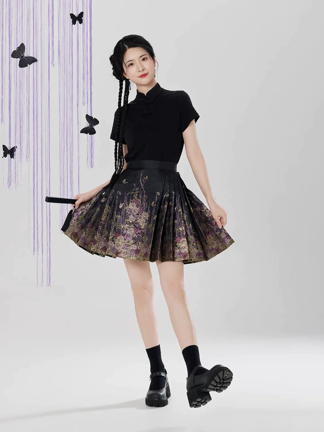 Chinese Blouse & Mini Mamian Skirt Outfit | Huajian 花涧