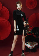 Red / Black Velvet Crane Qipao (Crane)