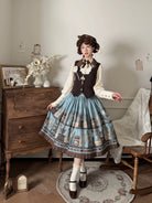 Coffee Bookshelf - Classic Lolita JSK and SK Set, Coffee Cup and Book Print