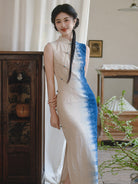 Sleeveless Gradient Dye Long Cheongsam | Sandy