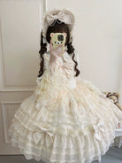 Dream Prelude - Dreamy Princess Lolita JSK Dress Suit, Tiered Lace Black
JSK + Back Trailing Bow S