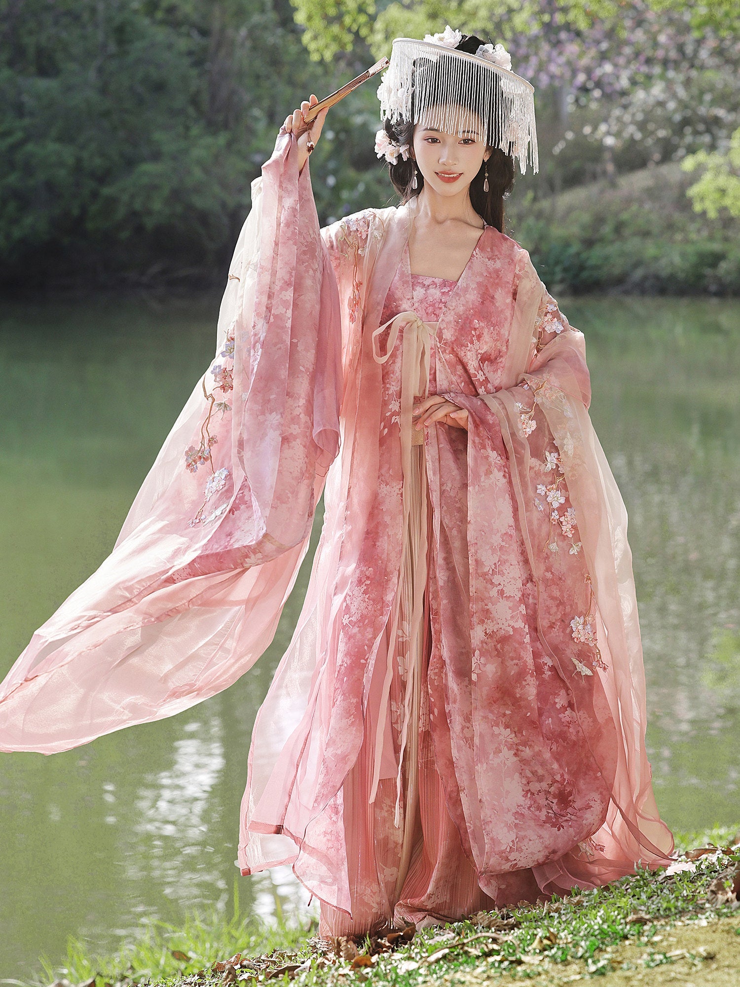 Moonlit Blossoms | Fairy Hanfu Set with Wide Sleeve Robes