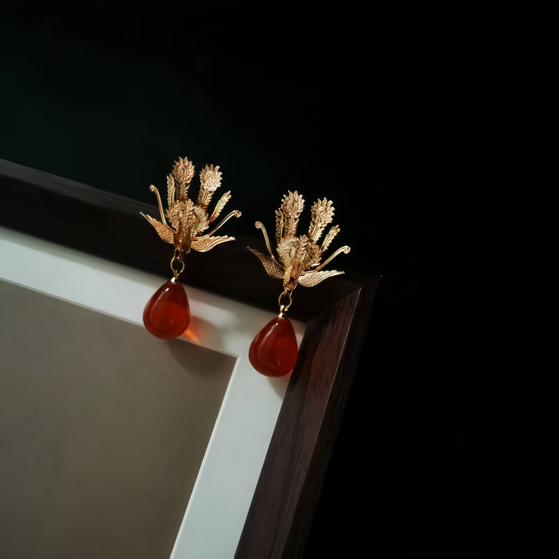 Ruby Phoenix Earrings | Hanfu Jewelry