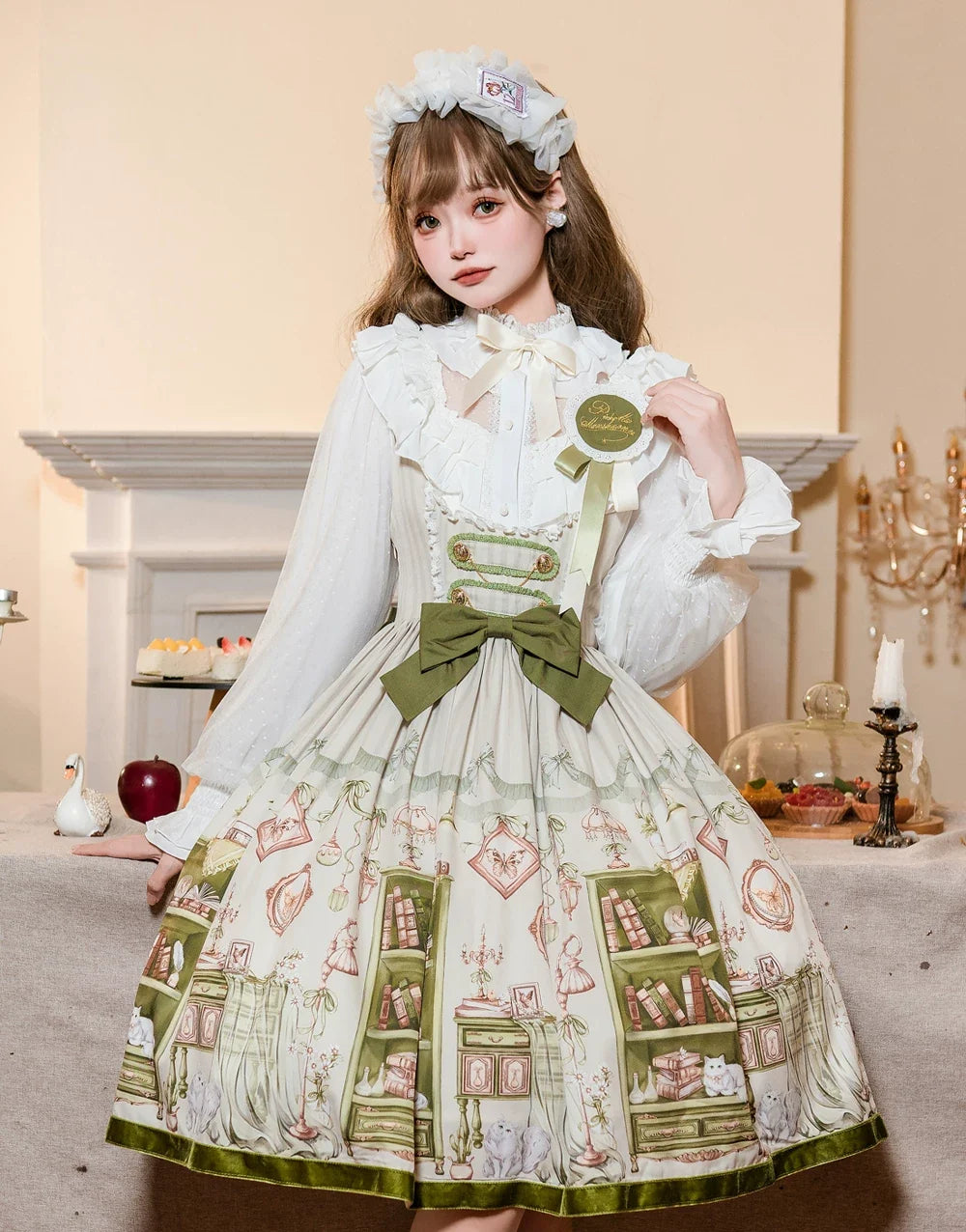 Aurora's Bookroom - Classic Lolita Bust-support JSK Dress with Bookstore Print