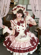 Honeyed Oath - Sweet Lolita Polka Dot OP Dress, Detachable Apron