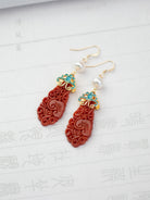 Natural Red Jade Antique Earrings | Hanfu Jewelry
