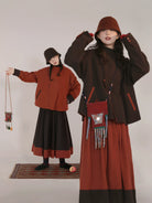 Wumu Hongzhong 乌木红棕 Ebony Red Modernized Tang Double-Sided Cotton Quilt Yuanling Coat & Zhequn Skirt Set