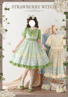 Lily of the Valley Kitten - Country Lolita OP with Embroidery and Cat Print