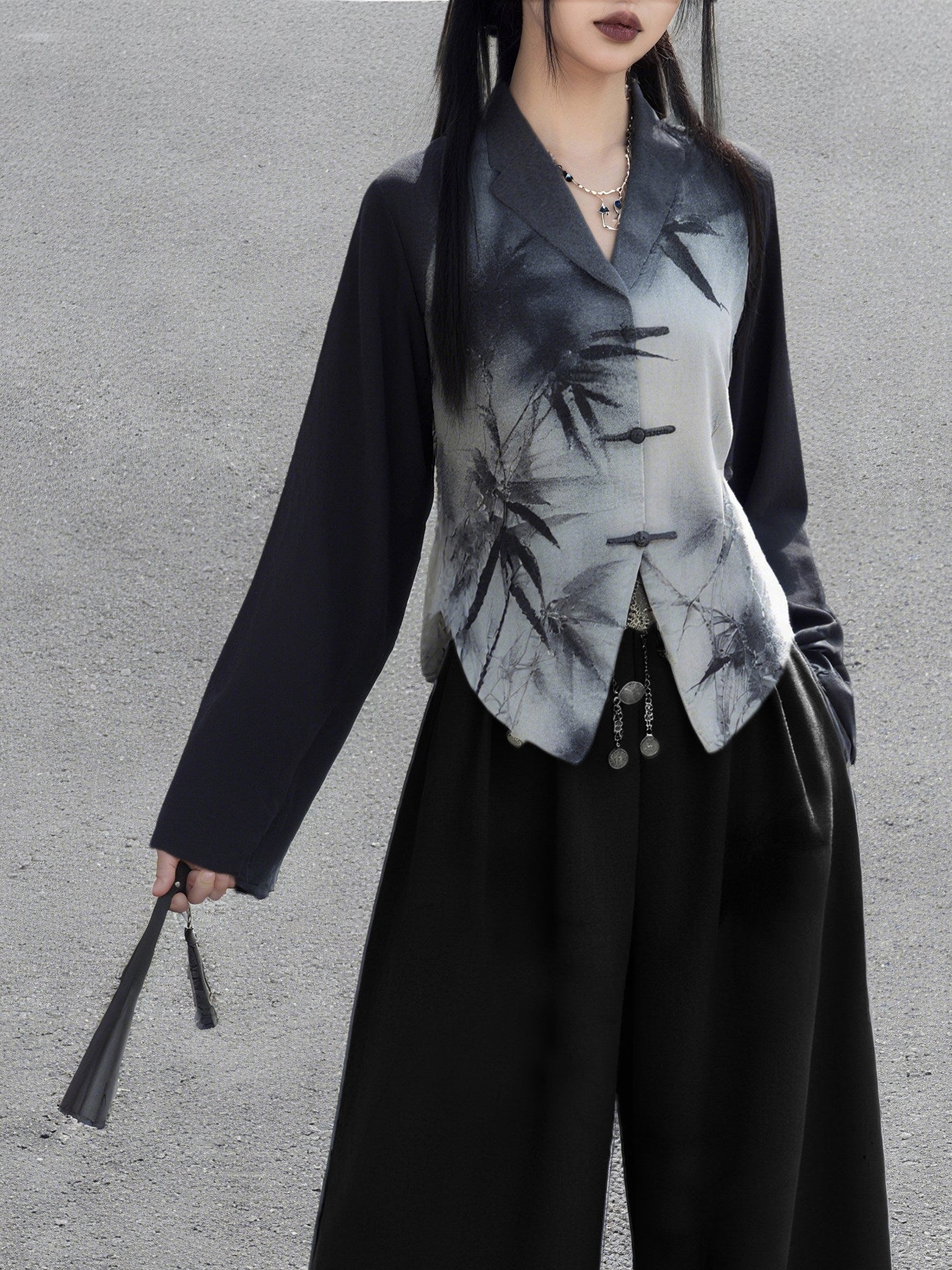 New Chinese Style Shadow Bamboo Ink Long Sleeve Top (Preorder)
