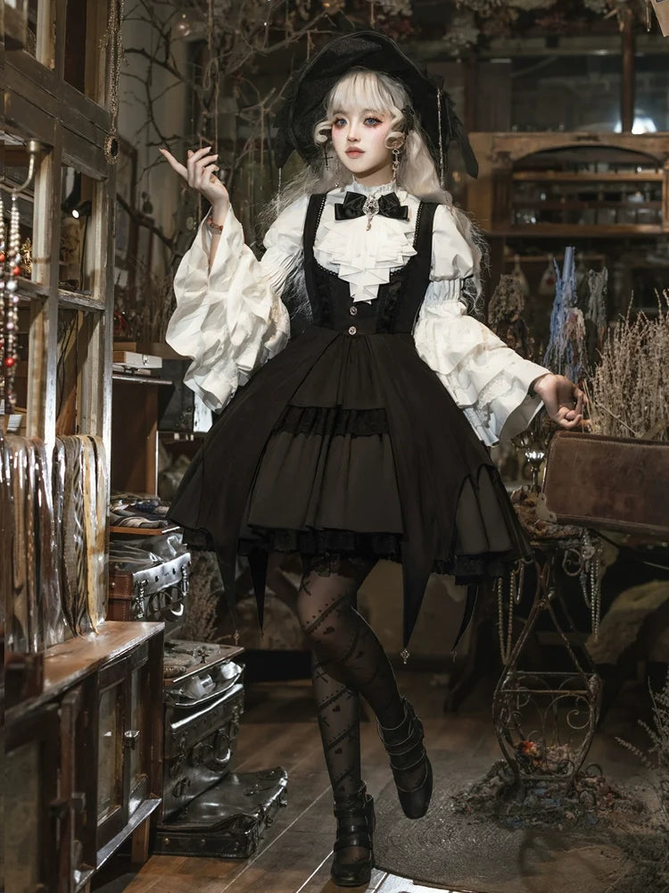Dawn Witch - Black Gothic Lolita JSK Dress + White Blouse