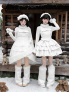 With PUJI - White Choco - Winter Kawaii Lolita JSK Dress Set, Fluffy Accents