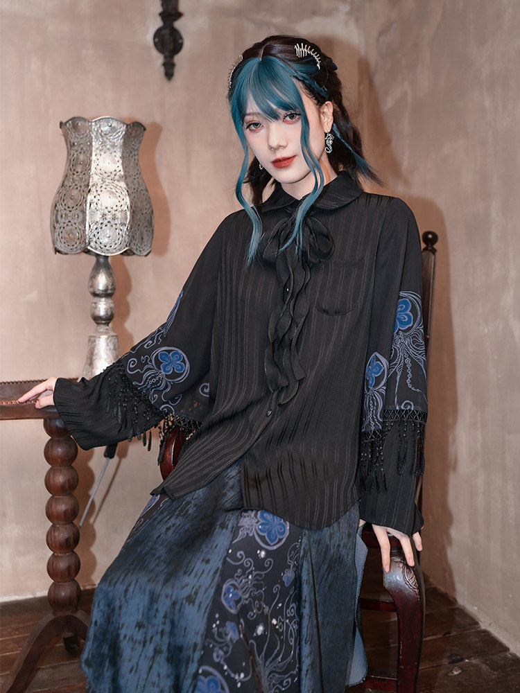 New Chinese Style Double Sleeve Design Top - Blue Tears 蓝眼泪