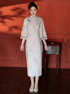 Mid Sleeve Floral Relaxed Cut Cheongsam | Moonlight Porcelain