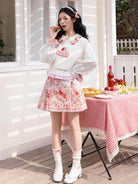 Ming Dynasty Modern Hanfu Cute Knit Top and Mini Mamianqun - Strawberry Cake 草莓千层酥