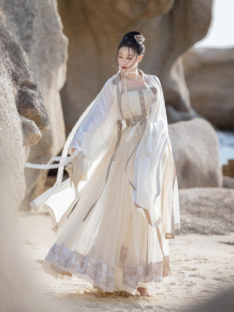 New Chinese Style Tencel Long Robe and Sheer Mamian Skirt Hanfu Set - Dream of Mountains 山海入梦