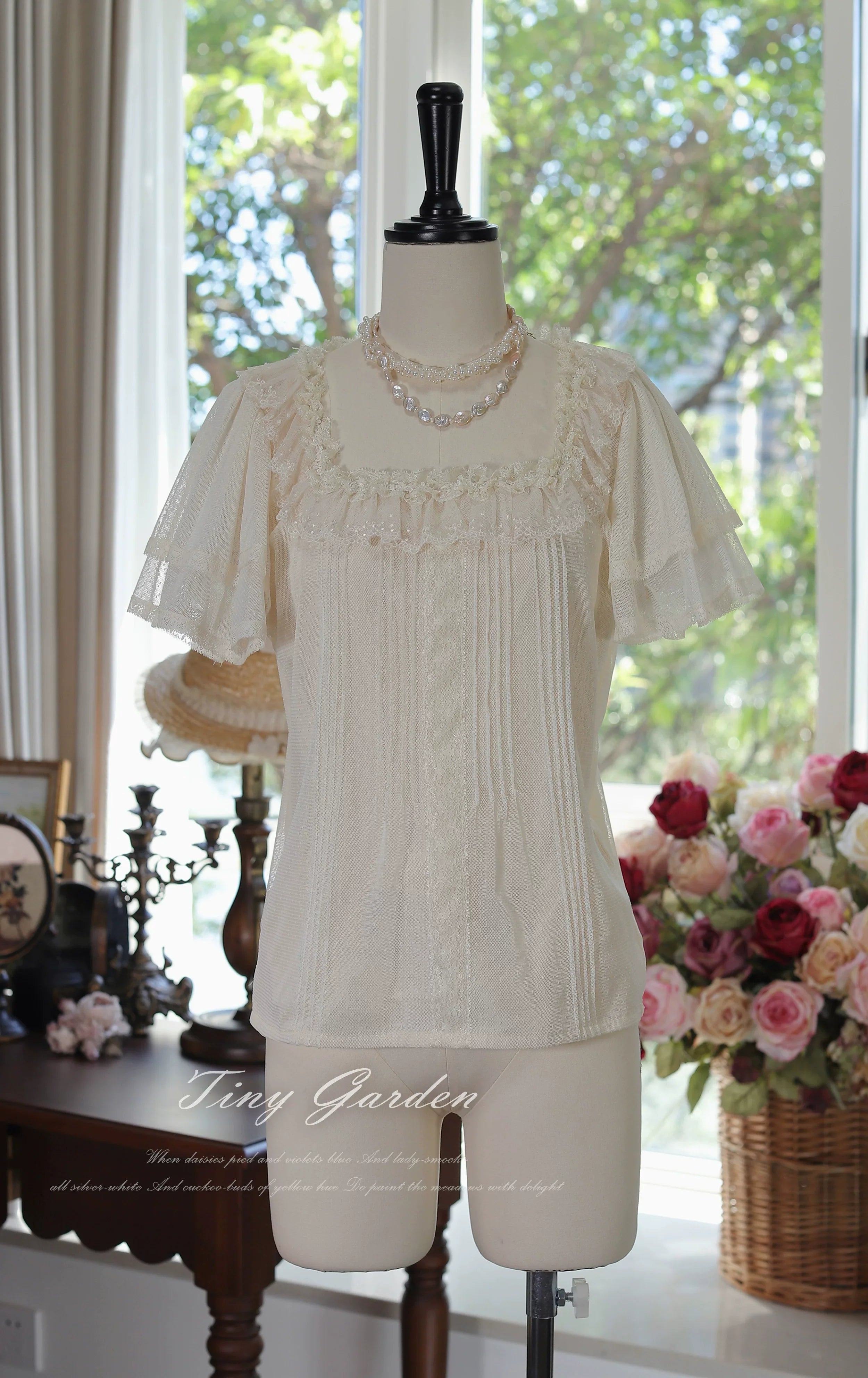 Classic Lolita Square Neck Polka-dot Tulle Blouse