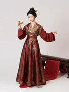 Tang Dynasty Modern Hanfu Set with Beizi Overlay & Flowing Eight-Panel Skirt - Thousands of Years of Autumn 千秋万载 (Preorder)
