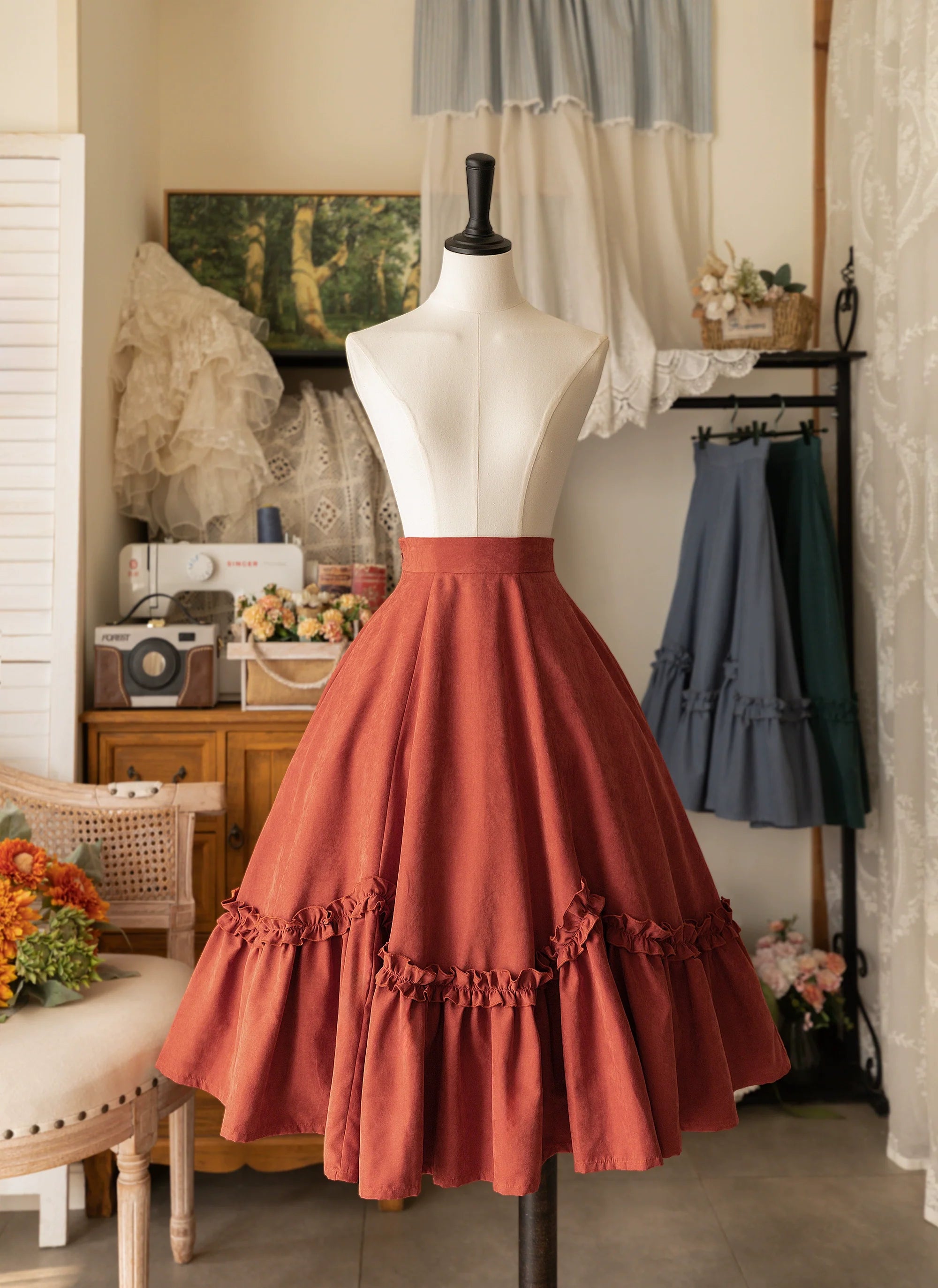 Forest Basket - Elegant Lolita Skirt Retro Classic Petal Swing Skirt
