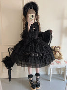 Dream Prelude - Dreamy Princess Lolita JSK Dress Suit, Tiered Lace Black
JSK + Back Trailing Bow S
