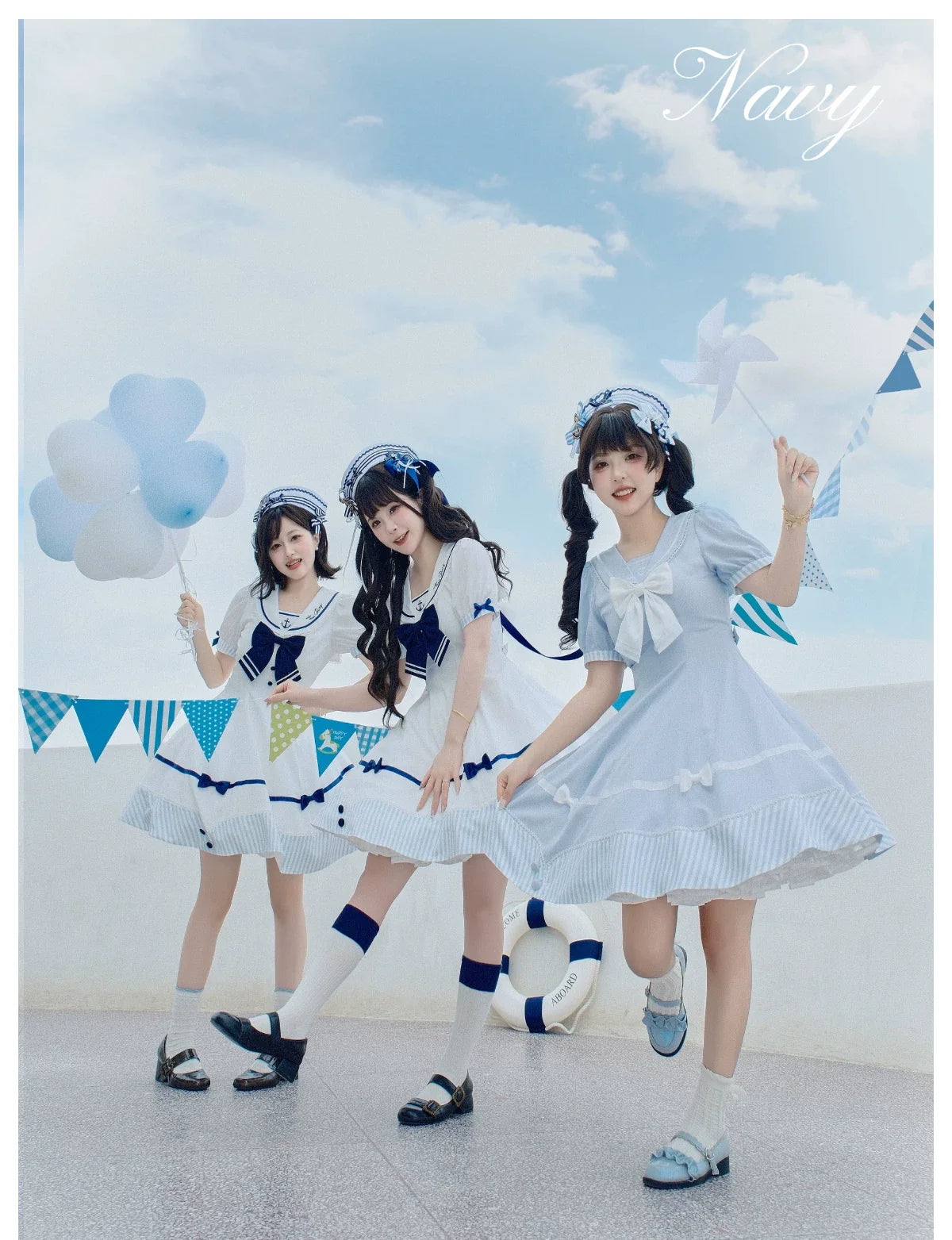 Little Sea Breeze - Summer Sailor Lolita OP Dress with Detachable Bow