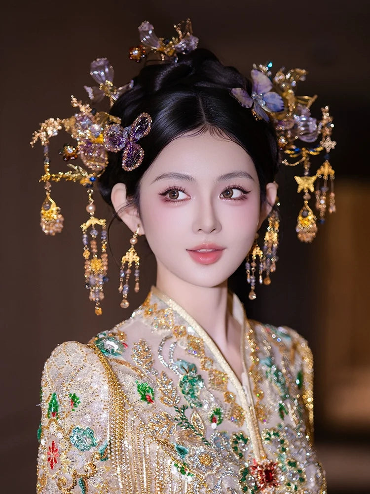 Butterfly Moonlight - Light-Toned Butterfly Tassel Bridal Hairpin Celestial New Chinese Style Wedding Headpiece