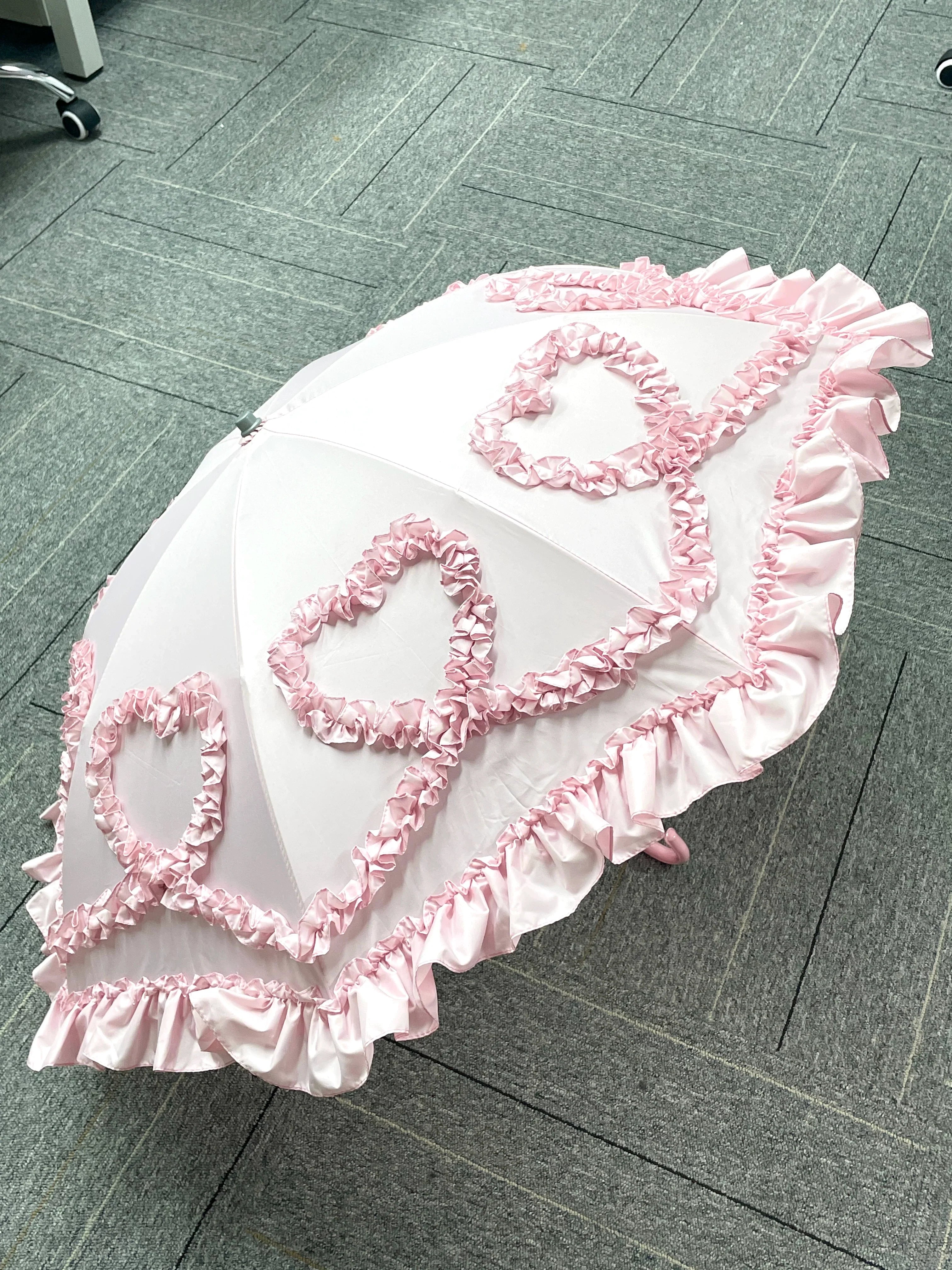 Foldable Lolita Parasol, Layered Ruffle & Window Print Style