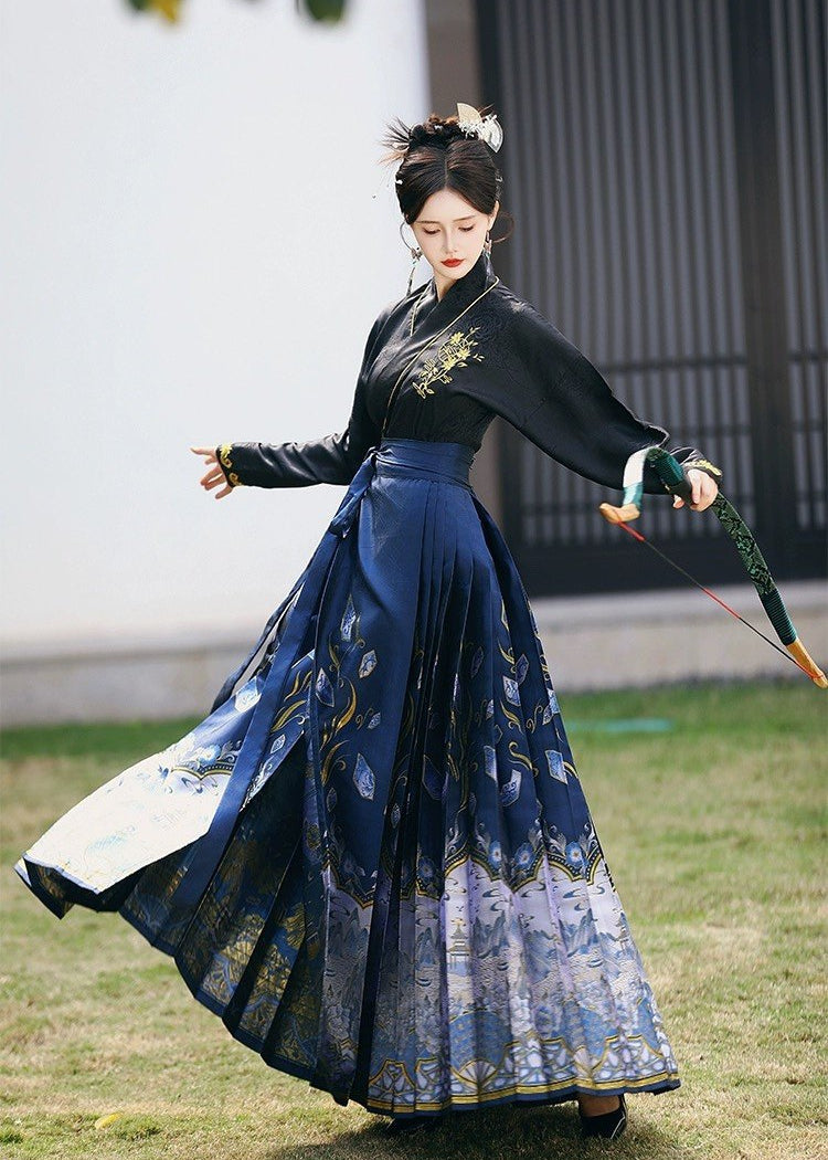 Blue & White Ode | Plus Embroidered Ma Mian Skirt Set (青花赋)