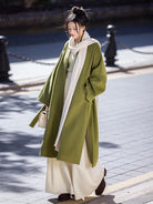 Song Dynasty Modern Hanfu Jacket and Wide Leg Pants for Autumn and Winter - Moss Green 苔藓绿 (Preorder)