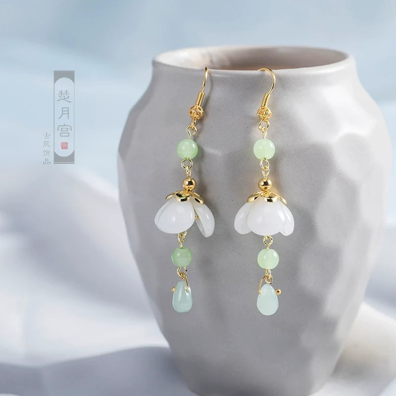 Glass Flowers Earrings | Hanfu Jewelry