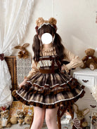 Qianmu - Caramel Cocoa - Sweet Lolita JSK Plaid Design Autumn and Winter Dress