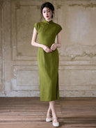 Short Sleeve Midi Cheongsam | Peridot