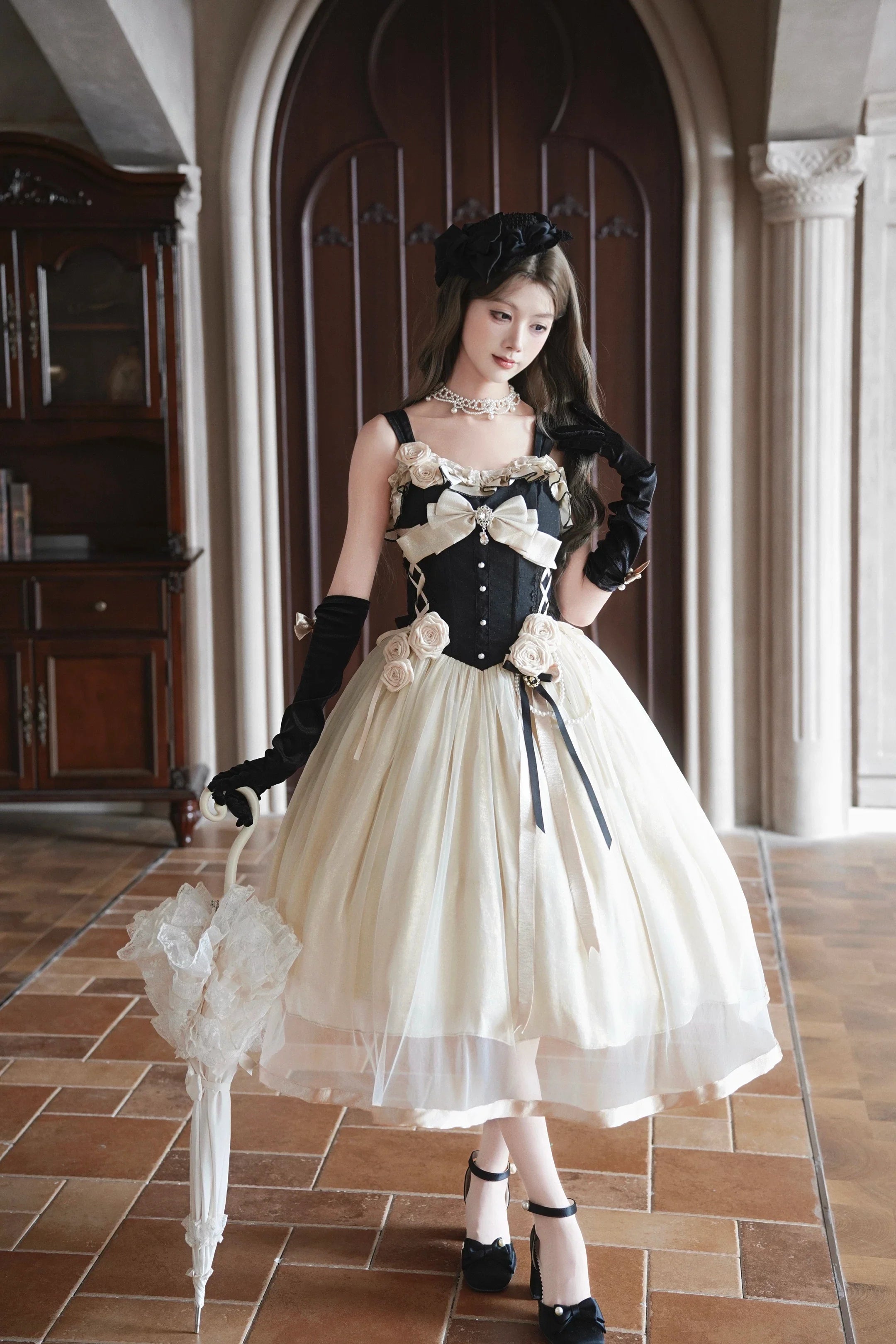 Paris Souvenir - Classic Lolita Corset JSK Dress with 3D Rose Decor