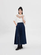 New Chinese Style Dunhuang Inspired Embroidered Cotton T-Shirt and Skirt Set - Huarongrong 花蓉蓉 (Preorder)