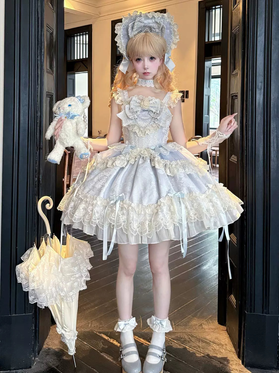 Blooming Love - Ballet-inspired Sweet Lolita JSK Dress, Lace & Bows