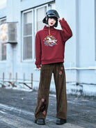 New Chinese Style Retro Red Fleece Sweatshirt - Saddle 锦鞍