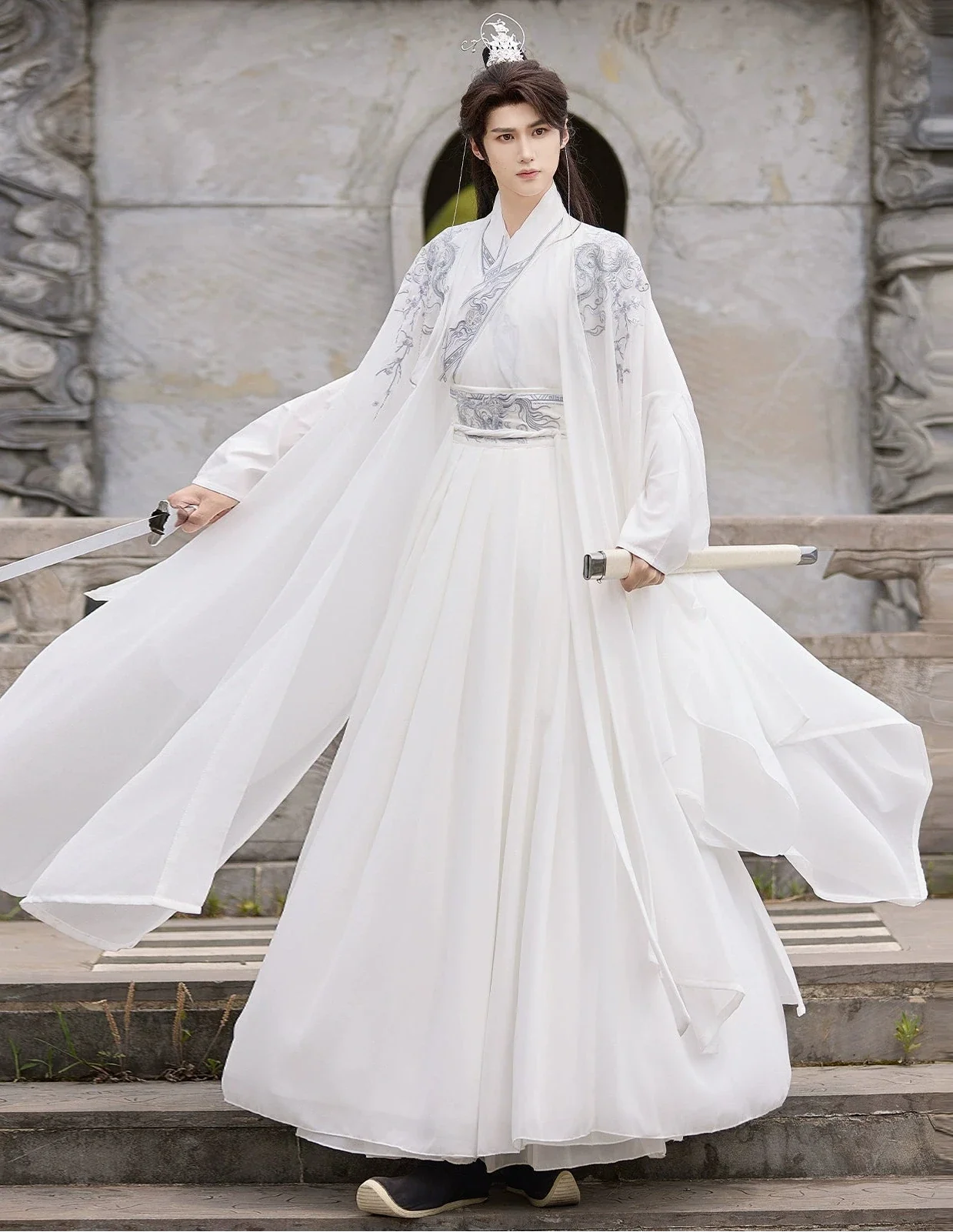 Dragon Radiance 龙华 - Mens Wei-Jin Hanfu with Cross Collar, New Chinese Style Knight Outfit