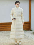 Han Shunning 寒霜吟 - Chinese Style Women Long Winter Coat, 90% White Duck Down, Lightweight Warm Hanfu Outerwear