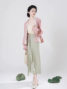 Song Dynasty Modern Hanfu Set with Winged Sleeve Top and Spiral Skirt - Autumn Lotus 秋荷 (Preorder)