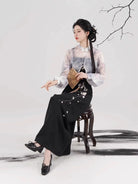 Song Dynasty Modern Hanfu Set with Spiral Skirt - Night Plum Window 暗梅窗夜 (Preorder)