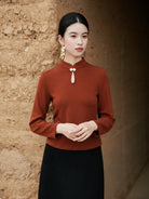 New Chinese Style Knitted Top in Brown - Wind Bamboo