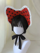 Teacup Meow - Old School Lolita Cat Ear Hat and Paw Gloves, Black Cat Apron