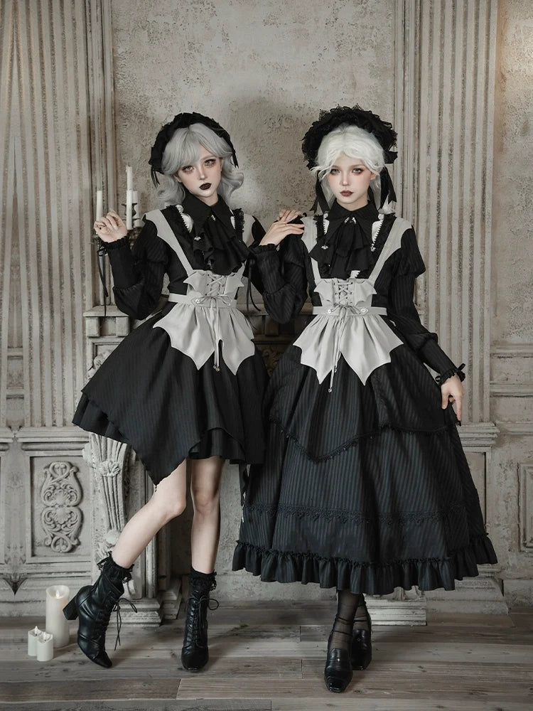 With PUJI - Night Talk - Gothic Lolita Skirt Dress Set, Batwing-shaped Accents