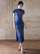 Short Sleeve Midi Cheongsam | Sapphire