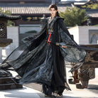 Night Ink Sovereign 夜墨青王 - Unisex Hanfu Cloak Robe in Dark Immortal Style, Song-Inspired Chinese Outfit