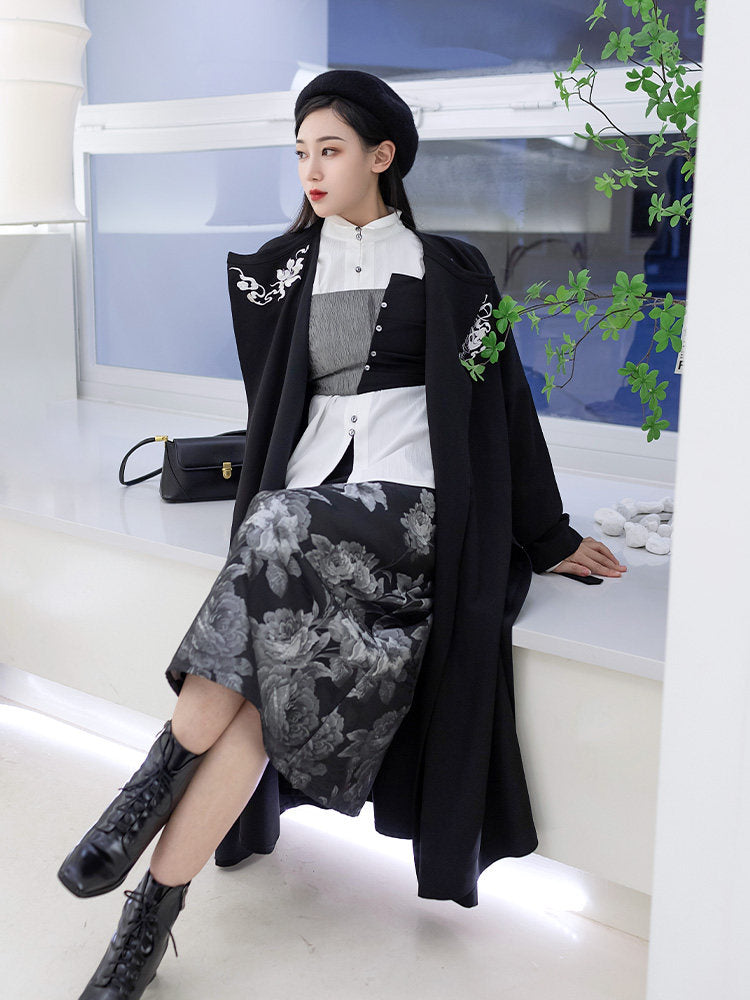 New Chinese Style Long Sleeve Shirt & Spiral Wrap Skirt - Duihaoruzuo 对号入座 (Preorder)